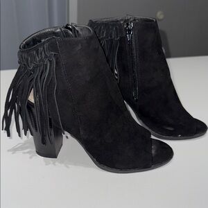 Forever 21 Black Heeled Fringe Boots